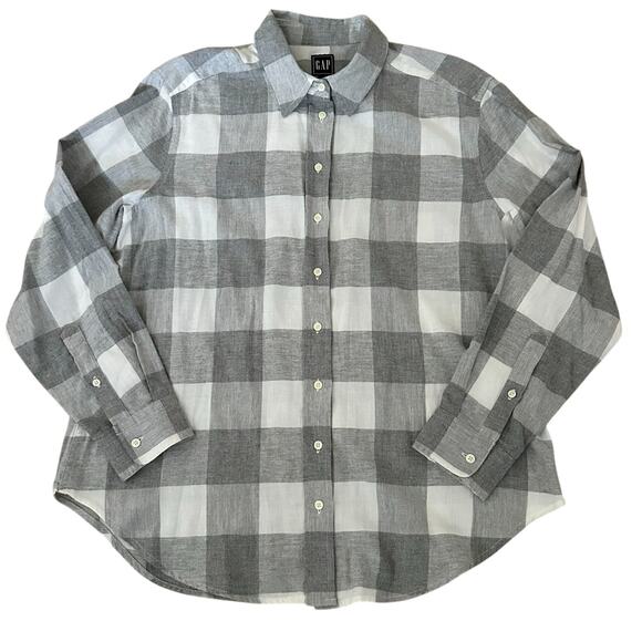 GAP Women’s Gray & White Long Sleeves Button Front Flannel Shirt Size L - Picture 4 of 6